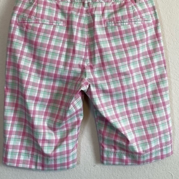 Puma Pink Green White Plaid Tech Golf Bermuda Length Breathable Shorts Size 6 - Picture 8 of 11